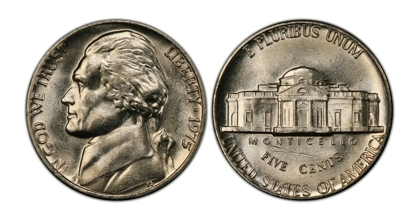 a 1975 Jefferson nickel coin